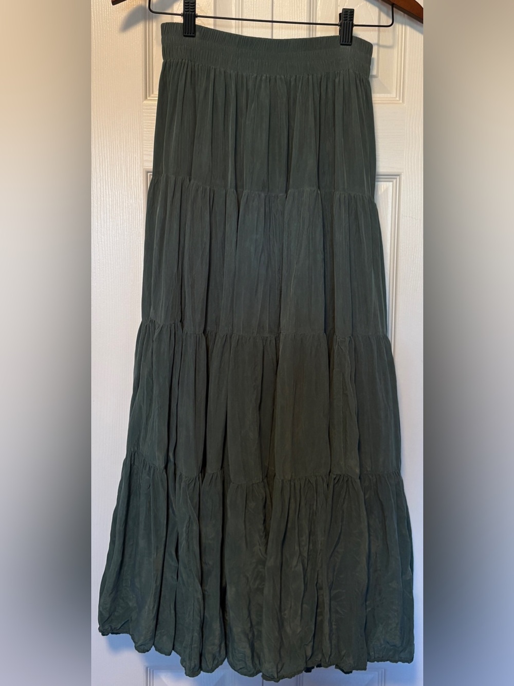 Vintage 80s 90s Longhorn Western Wear Tiered Shimmer Maxi Dress Green Small S